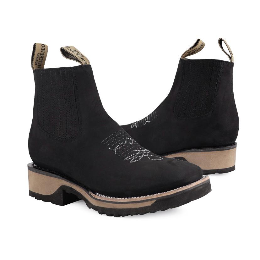 BOTIN EN PIEL GENUINA DE RES NOBUCK NEGRO